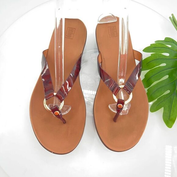 FitFlop Hoopla Tortoiseshell Women's Size 9 Brown Slip On Sandals - Picture 2 of 12